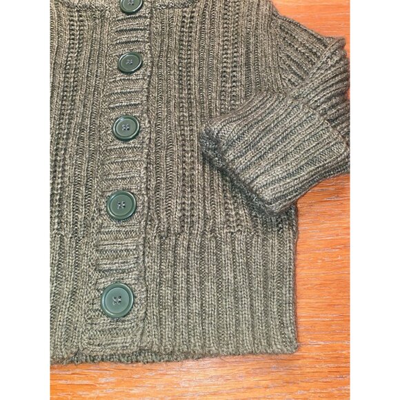 Handmade Olive Green Toddler Cardigan With High Neck & Button Closure - Picture 2 of 4
